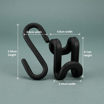 HangSmart Hanger Connector Hooks with centimetre dimensions on dusty teal grey background